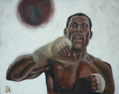Frank Bruno painting in Acrylics